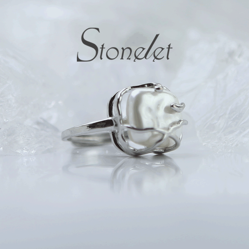Stonelet Irregular Pearl Metal Ring Adjustable Unique Chic Elegant Minimalist Daily Date Gift Accessory