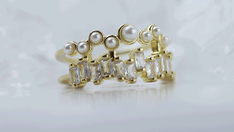Stonelet Zircon Pearl Double Layer Ring French Gentle Adjustable Elegant Unique Chic 2025 Party Street Date Gift Accessory