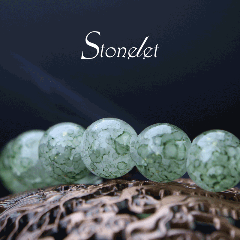 Stonelet Forest Spirit Green Phantom Glass Bracelet Minimalist Oriental Style Delicate Crystal Beads Nature-Inspired Gift for Her-6007