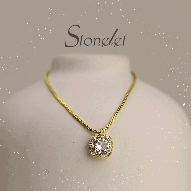 Stonelet Silver Square Crystal Necklace Lightweight Elegant Unique Minimalist Chic 2025 Collarbone Sweater Pendant Gift Accessory