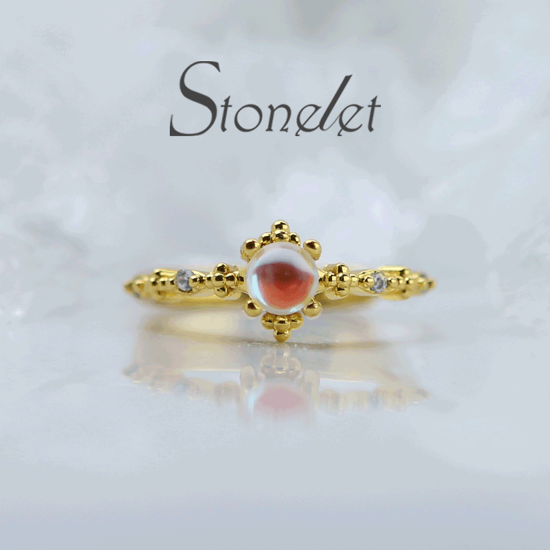 Stonelet Moonstone Ring French Vintage Enchanted Elegant Delicate Mystical Dream Date Daily Gift Accessory