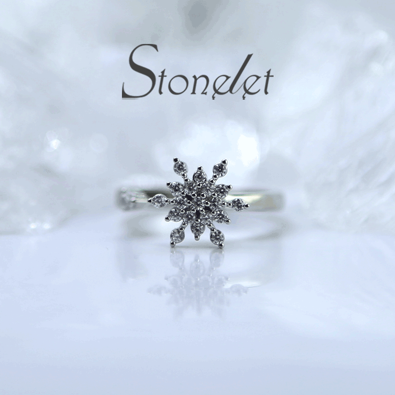 Stonelet Snowflake Rotatable Ring Adjustable Stylish UniqueDainty Eye-catching Party Daily Gift Fashion Accessory