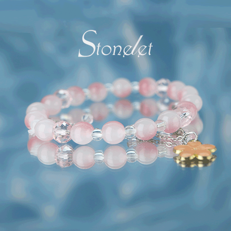 Stonelet Spring Letter Peach Blossom Tassel Bracelet 2025 Handmade Sakura Jewelry Unique Romantic Style Delicate Gift for Friends-6029