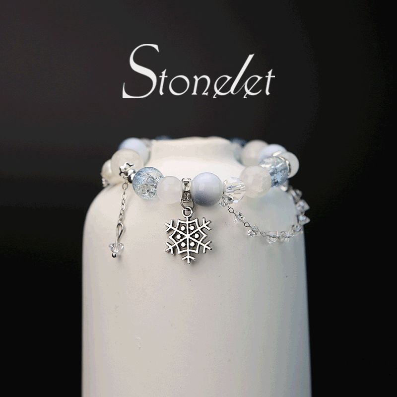 Stonelet Love in Deep Space Bracelet Icy Blue Snowflake Design Original Delicate Aesthetic Lucky Energy Stone Gift for Her-6008
