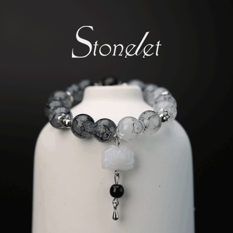 Stonelet British Museum-Inspired Black and White Stone Bracelet Jade-Inspired Pendant Unisex Artistic Design Heritage-Inspired Jewelry-6016