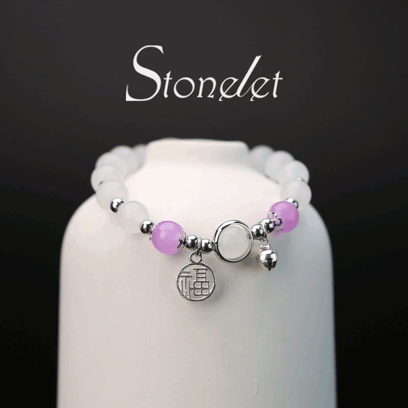 Stonelet Purple White Cat’s Eye Bracelet Jade-Inspired Elegant Unique Design Delicate Friendship Jewelry Lucky Beaded Bracelet for Students Gift for Best Friends-6033