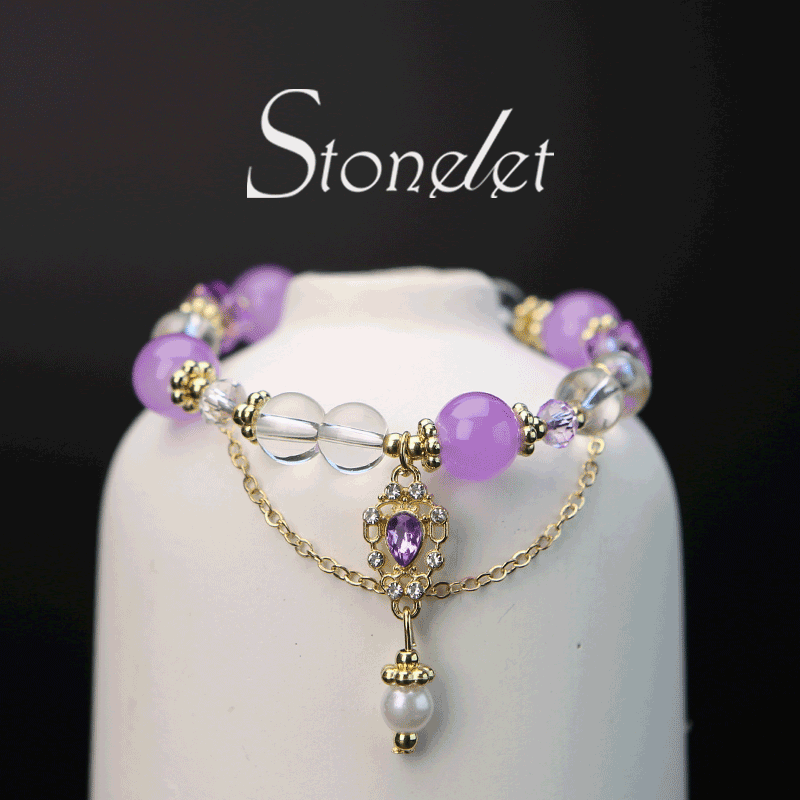 Stonelet Violet Glass Beaded Bracelet Elegant Petite Design Ethereal Style Unique Gift for Her Empowering Confidence Energy-6009
