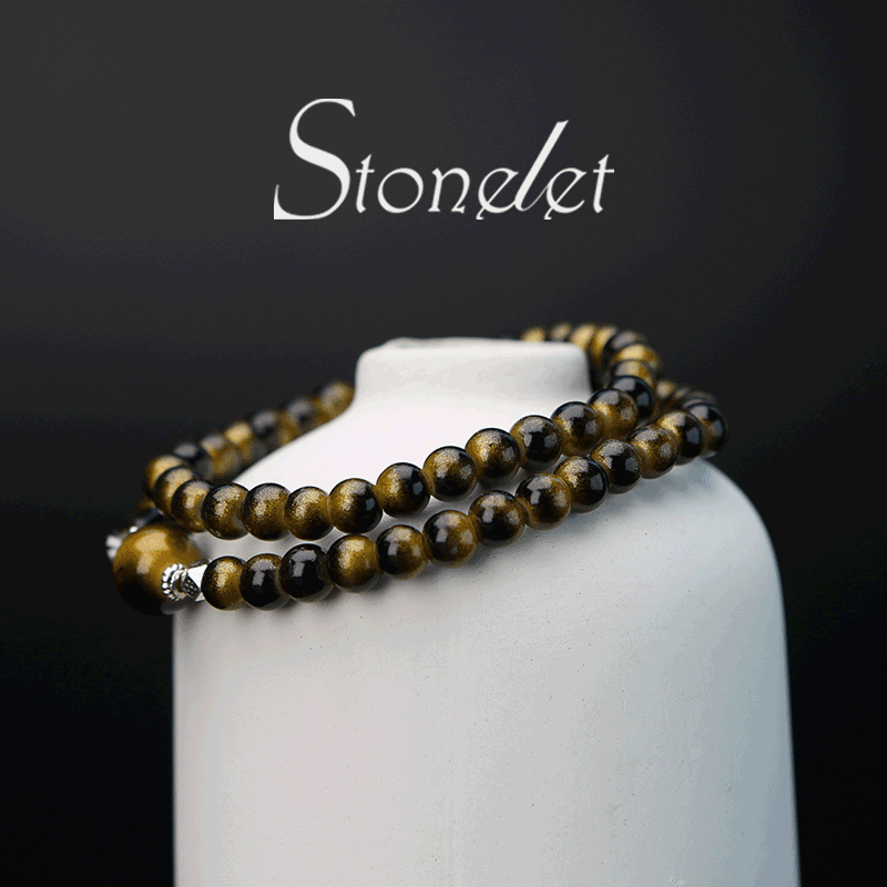 Stonelet Tiger Eye Beaded Bracelet Elegant Minimal Design Oriental Vintage Style Delicate Layered Jewelry-6015