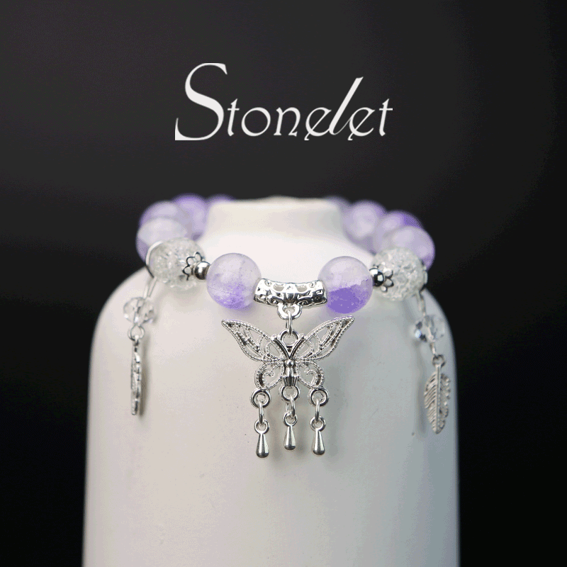 Stonelet Moon Star Gradient Crystal Butterfly Bracelet Colorful Elegant Texture Modern Oriental Design Everyday Student Style Gift for Friends-6021