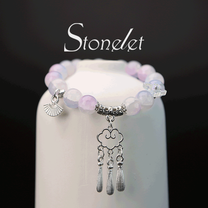 Stonelet Pink Purple Cloud Bell Glass Bead Bracelet Modern Oriental Aesthetic Chic Alloy Design Unique Girl Style Jewelry-6017