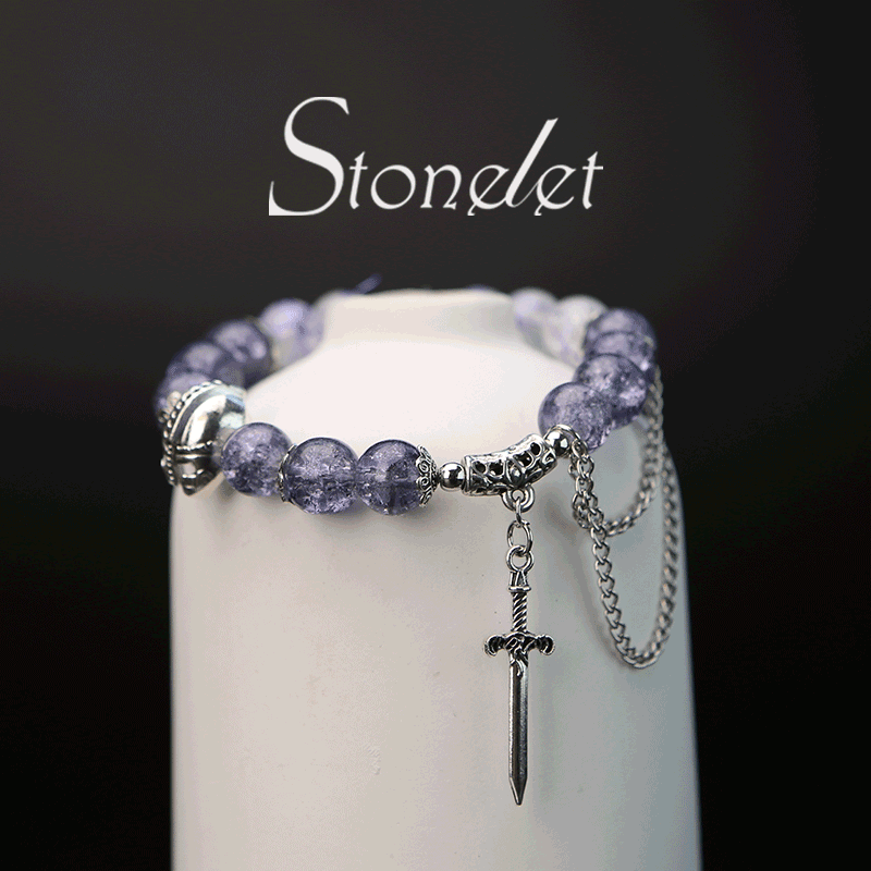 Stonelet Mushan Purple Vintage Fairy Bracelet Unique Ethereal Design Glass Beads Blue-Purple Courage Energy Stone Gift for Friends-6010