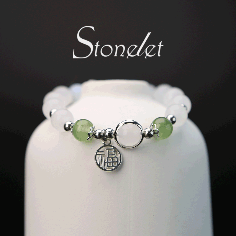 Stonelet Green White Cat’s Eye Bracelet Jade-Inspired Elegant Unique Design Delicate Friendship Jewelry Lucky Beaded Bracelet for Students Gift for Best-6032 Friends