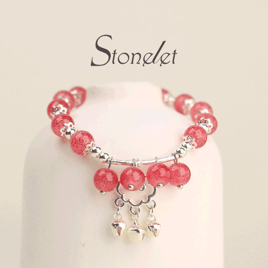 Stonelet Pink and White Lucky Charm Glass Bracelet Forest-Inspired Sweet Aesthetic Unique Gift for Students and Friends-6014