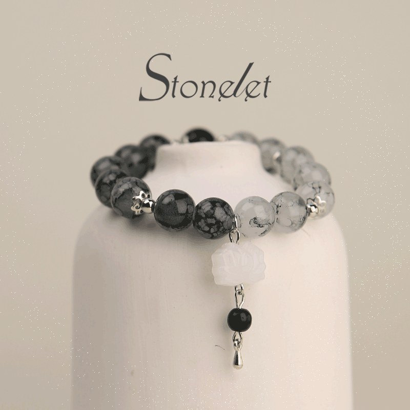 Stonelet British Museum-Inspired Black and White Stone Bracelet Jade-Inspired Pendant Unisex Artistic Design Heritage-Inspired Jewelry-6016
