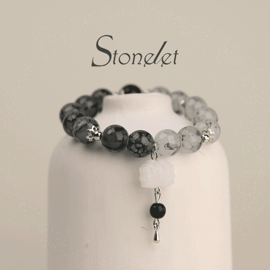 Stonelet British Museum-Inspired Black and White Stone Bracelet Jade-Inspired Pendant Unisex Artistic Design Heritage-Inspired Jewelry-6016