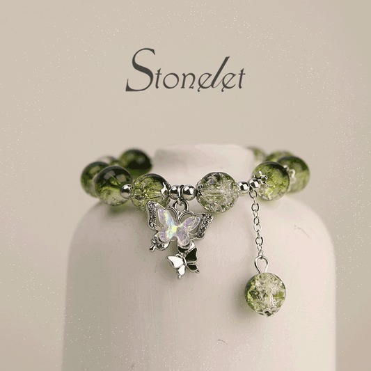 Stonelet Green Translucent Galaxy Bracelet Dreamy Fairycore Style Tricolor Star Beads Unique Design Chic Gift for Best Friends-6018