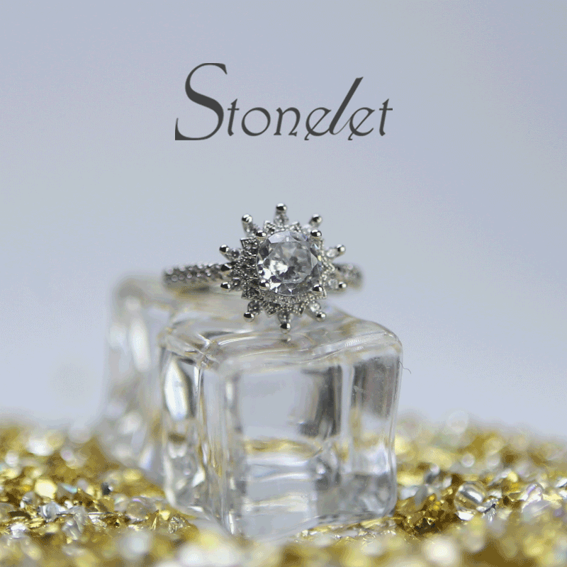 Stonelet Floral Simulated Diamond Ring 0.8ct Adjustable Fairytale Sparkling Romantic Elegant Wedding Ceremony Prop