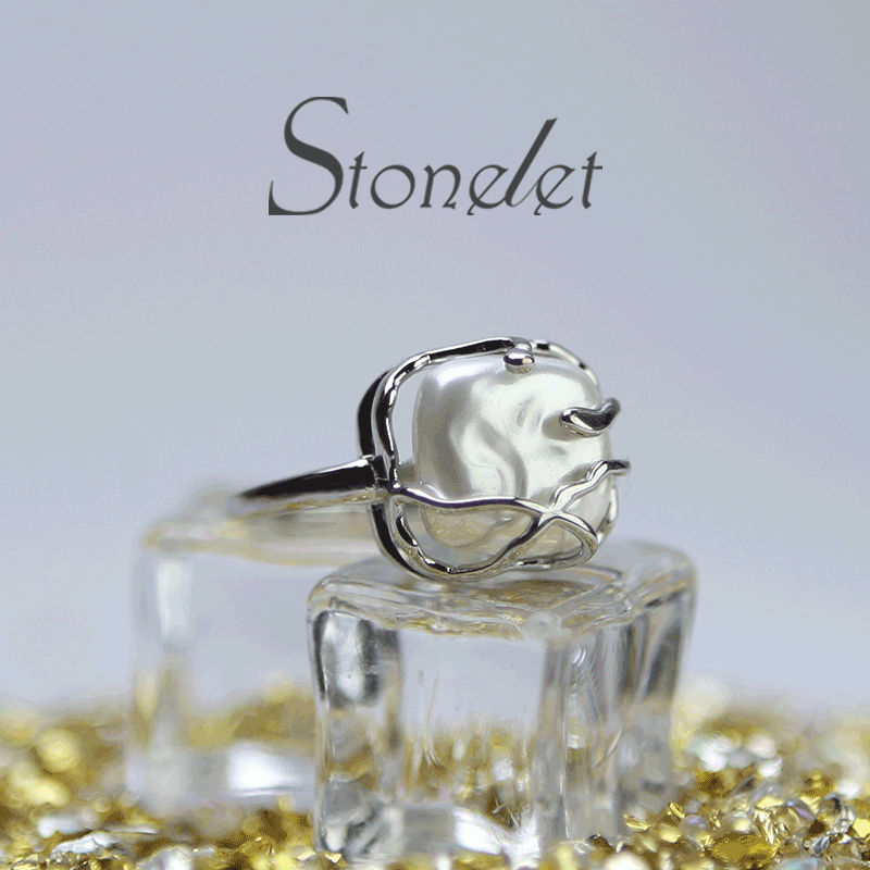 Stonelet Irregular Pearl Metal Ring Adjustable Unique Chic Elegant Minimalist Daily Date Gift Accessory
