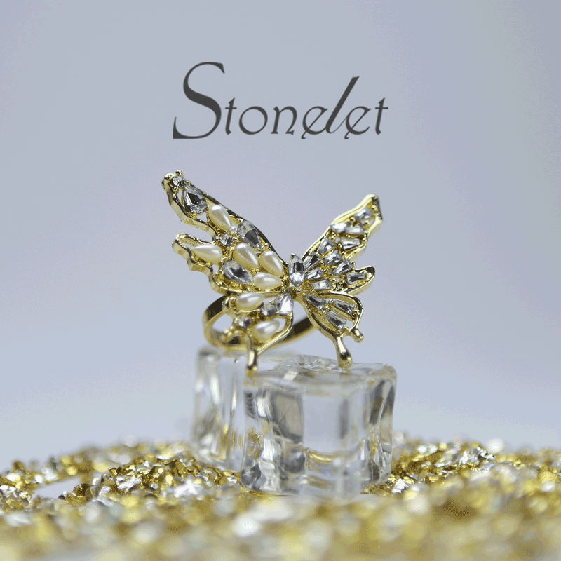 Stonelet Butterfly Pearl Zircon Ring Adjustable 3D Elegant Dainty Sparkling Princess Chic Date Party Gift Accessory
