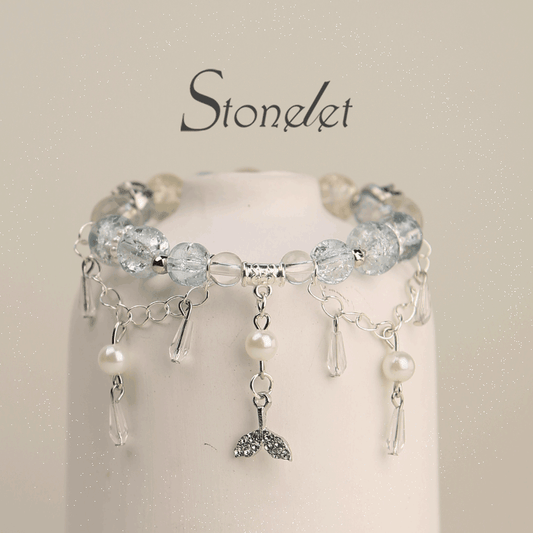 Stonelet Aquamarine Cat’s Eye Glass Bead Bracelet Blue Crystal-Inspired Finish Women’s Calming Jewelry Unique Handmade Everyday Style-6023