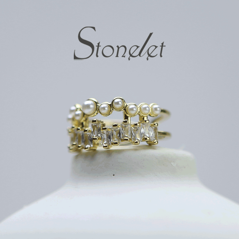 Stonelet Zircon Pearl Double Layer Ring French Gentle Adjustable Elegant Unique Chic 2025 Party Street Date Gift Accessory