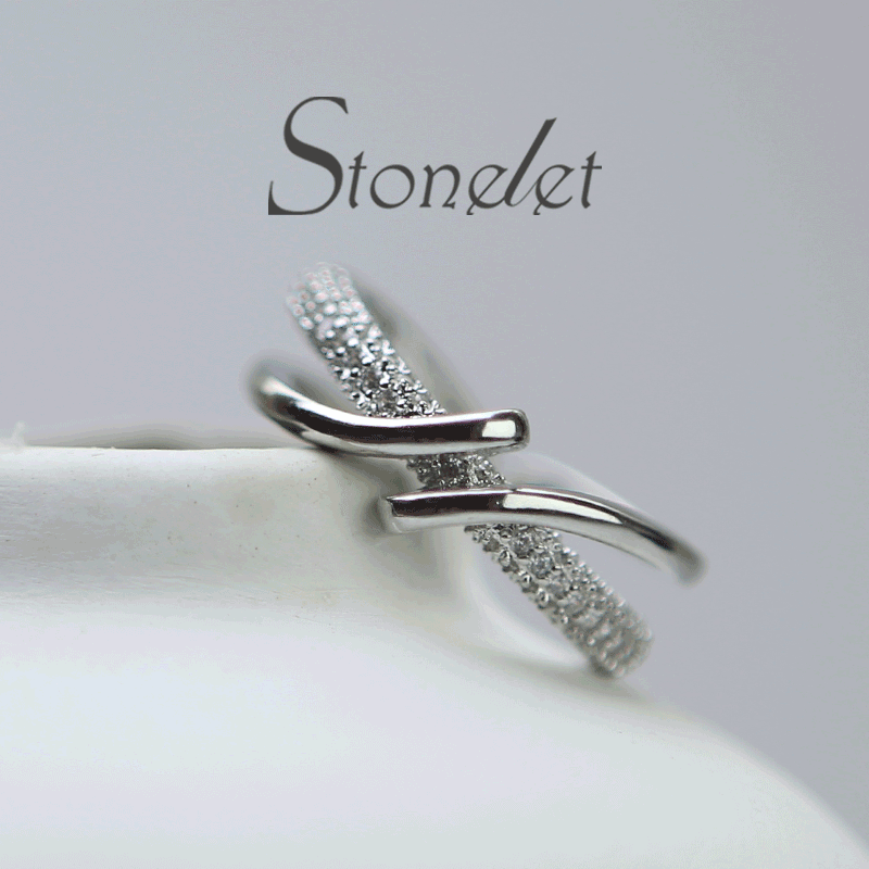 Stonelet Cross Band Ring Adjustable Dainty Minimalist Chic Edgy Unique Daily Street Date Gift Accessory