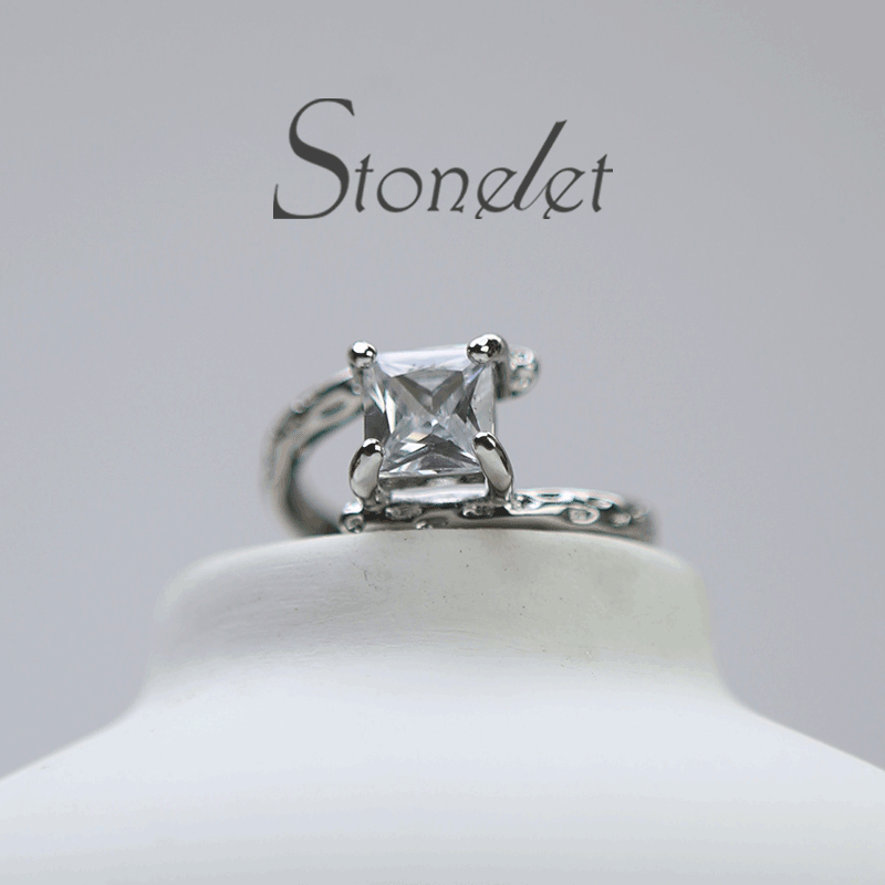 Stonelet Square Crystal Stackable Ring Adjustable Trendy Minimalist Chic Edgy Unique Daily Party Gift Accessory