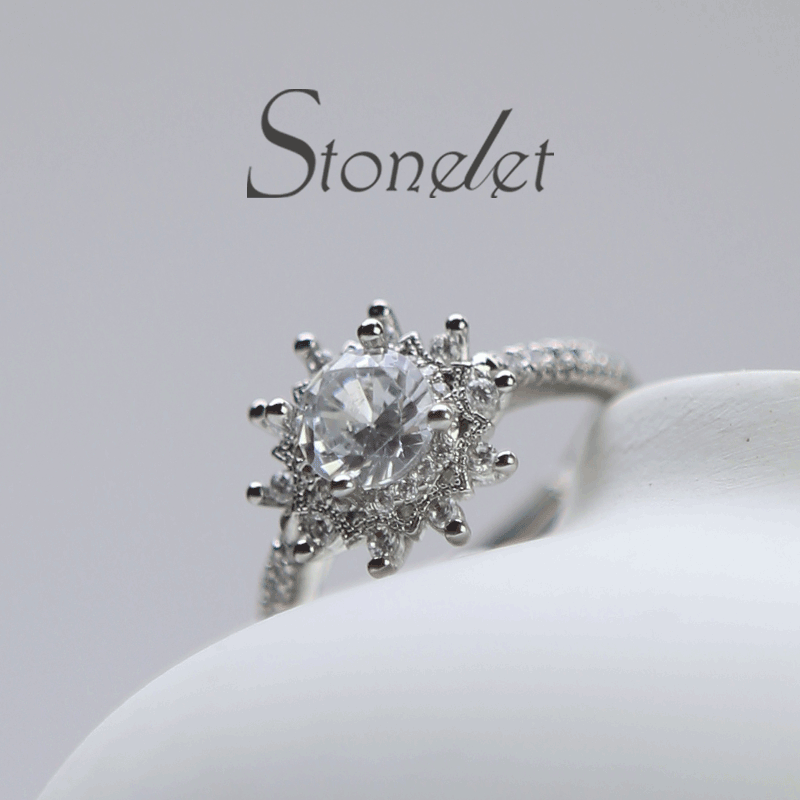 Stonelet Floral Simulated Diamond Ring 0.8ct Adjustable Fairytale Sparkling Romantic Elegant Wedding Ceremony Prop