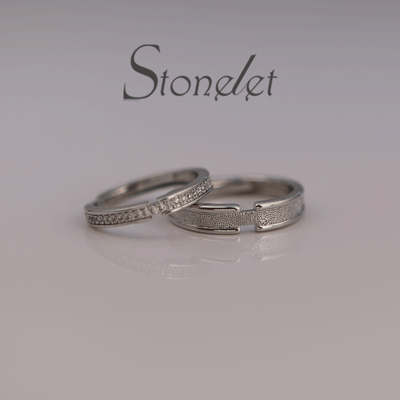 Stonelet S925 Silver Reed and White Dew Couple Rings Elegant Luxe Unique Minimalist Sparkling Adjustable Daily Party Gift Accessory(Eternity)