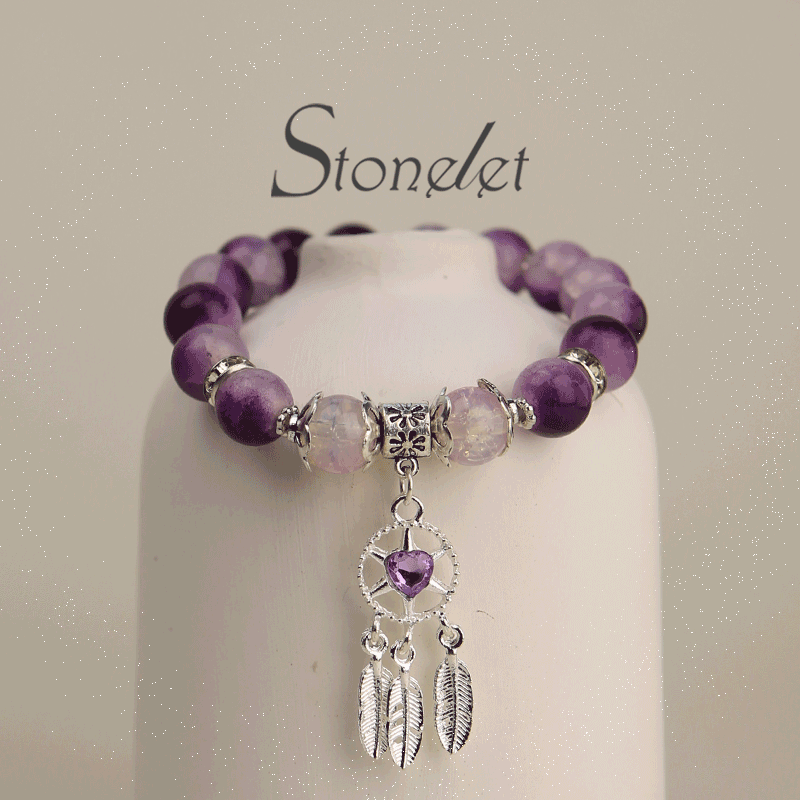 Stonelet Dreamcatcher Beaded Bracelet Feather Blooming Glass Beads Romantic Spirit Inspired Unique Gift for Girlfriend or Friend-6002