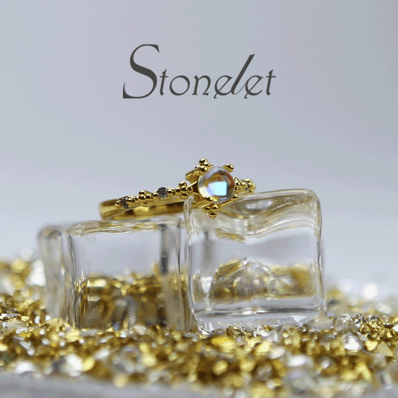 Stonelet Moonstone Ring French Vintage Enchanted Elegant Delicate Mystical Dream Date Daily Gift Accessory