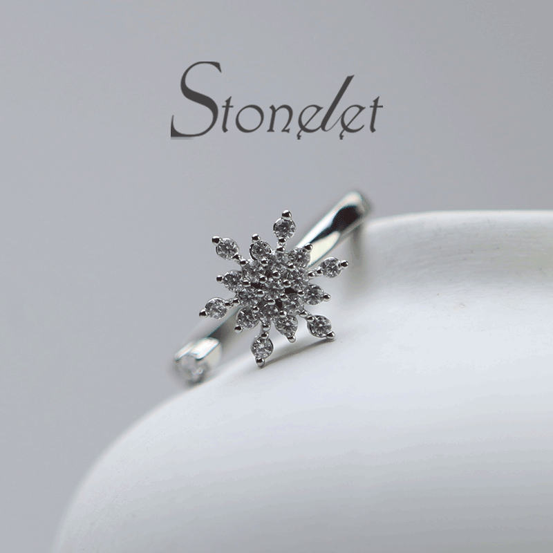 Stonelet Snowflake Rotatable Ring Adjustable Stylish UniqueDainty Eye-catching Party Daily Gift Fashion Accessory