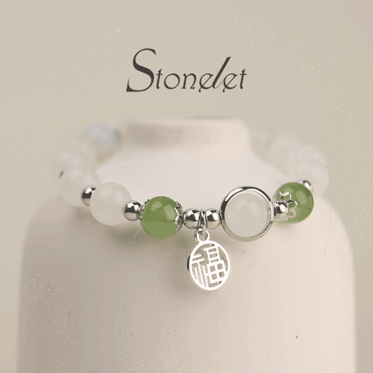 Stonelet Green White Cat’s Eye Bracelet Jade-Inspired Elegant Unique Design Delicate Friendship Jewelry Lucky Beaded Bracelet for Students Gift for Best-6032 Friends