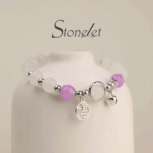 Stonelet Purple White Cat’s Eye Bracelet Jade-Inspired Elegant Unique Design Delicate Friendship Jewelry Lucky Beaded Bracelet for Students Gift for Best Friends-6033