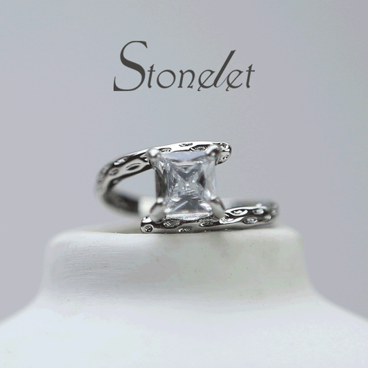 Stonelet Square Crystal Stackable Ring Adjustable Trendy Minimalist Chic Edgy Unique Daily Party Gift Accessory