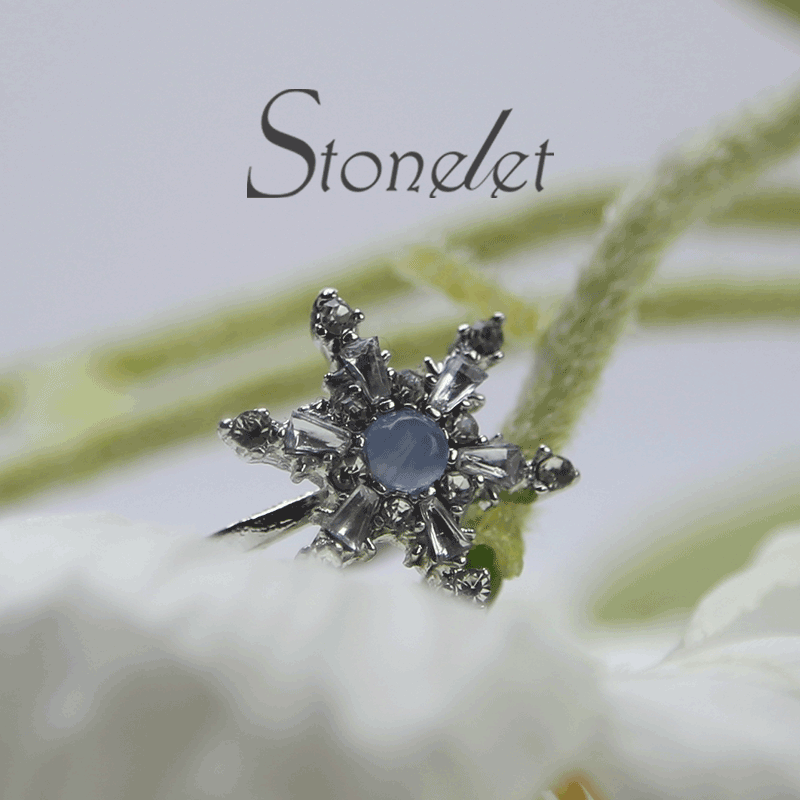 Stonelet Blue Zircon Snowflake Ring Adjustable Chic Elegant Unique Versatile Dinner Date Street Style Gift Accessory