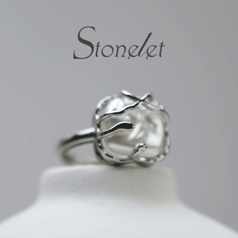 Stonelet Irregular Pearl Metal Ring Adjustable Unique Chic Elegant Minimalist Daily Date Gift Accessory