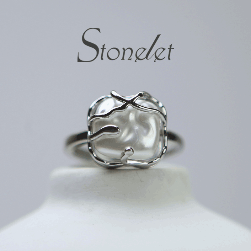 Stonelet Irregular Pearl Metal Ring Adjustable Unique Chic Elegant Minimalist Daily Date Gift Accessory