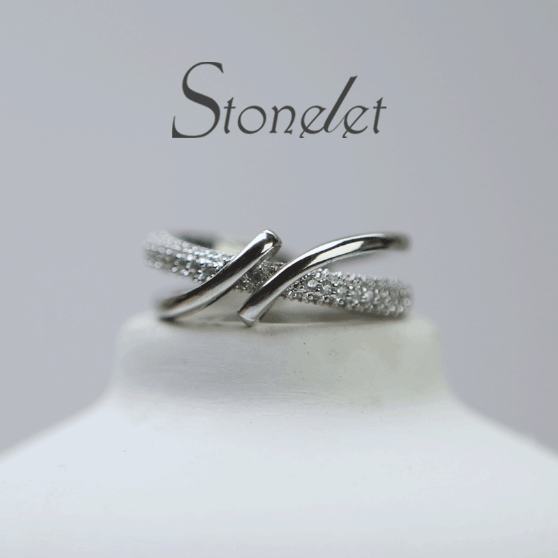 Stonelet Cross Band Ring Adjustable Dainty Minimalist Chic Edgy Unique Daily Street Date Gift Accessory