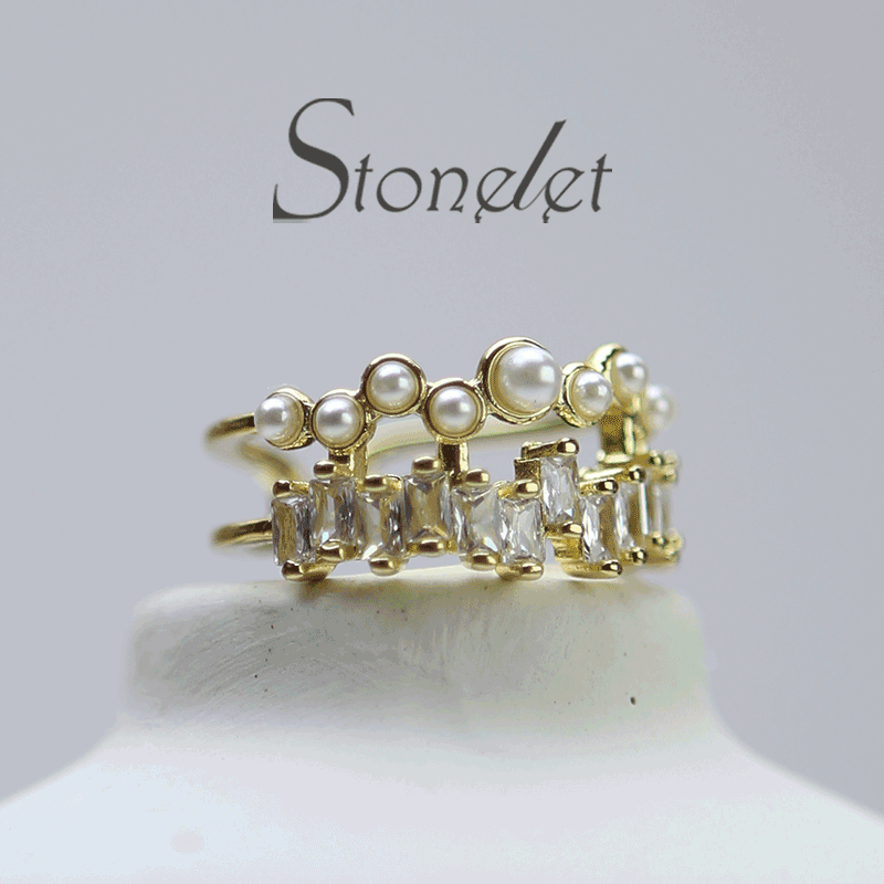 Stonelet Zircon Pearl Double Layer Ring French Gentle Adjustable Elegant Unique Chic 2025 Party Street Date Gift Accessory