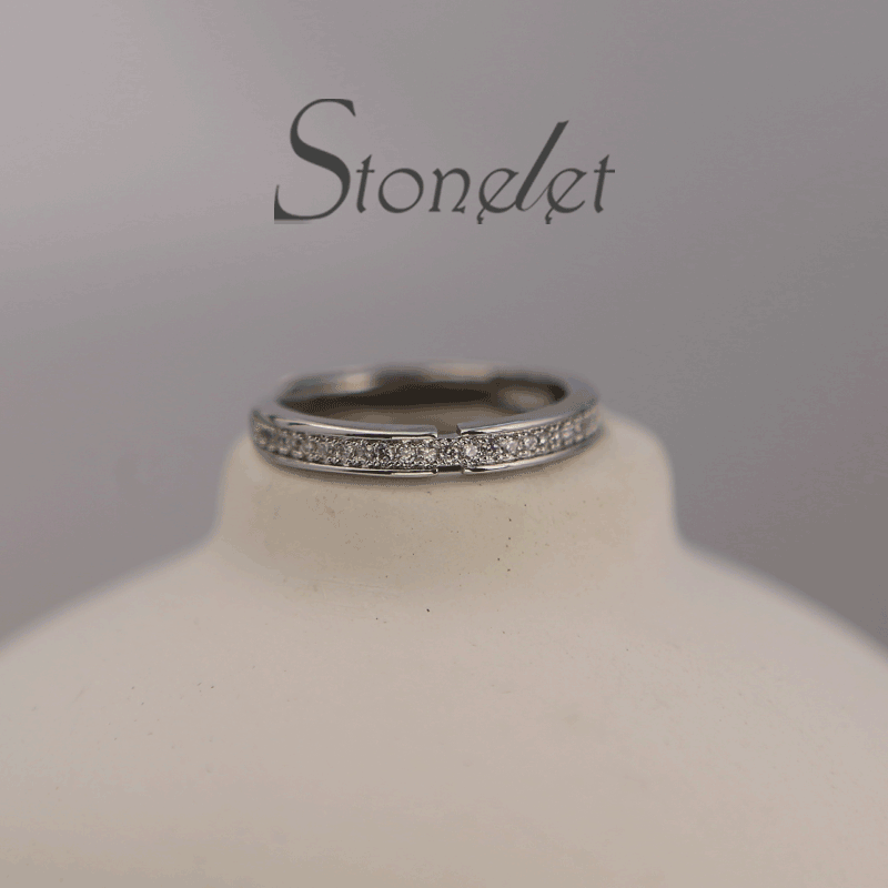 Stonelet S925 Silver Reed and White Dew Couple Rings Elegant Luxe Unique Minimalist Sparkling Adjustable Daily Party Gift Accessory(Eternity)