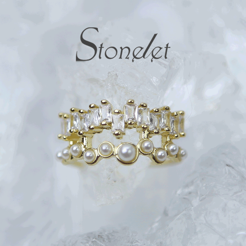 Stonelet Zircon Pearl Double Layer Ring French Gentle Adjustable Elegant Unique Chic 2025 Party Street Date Gift Accessory