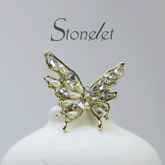Stonelet Butterfly Pearl Zircon Ring Adjustable 3D Elegant Dainty Sparkling Princess Chic Date Party Gift Accessory