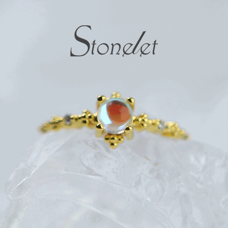Stonelet Moonstone Ring French Vintage Enchanted Elegant Delicate Mystical Dream Date Daily Gift Accessory