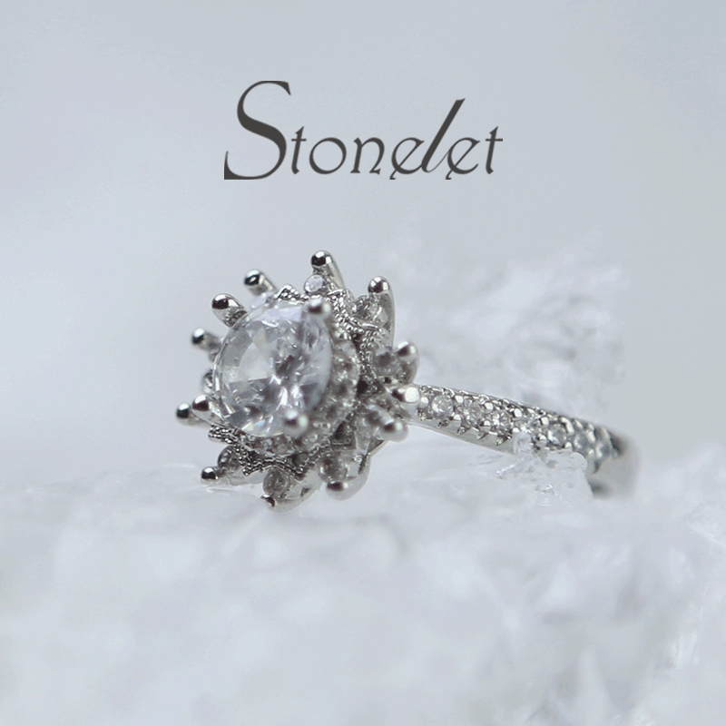 Stonelet Floral Simulated Diamond Ring 0.8ct Adjustable Fairytale Sparkling Romantic Elegant Wedding Ceremony Prop