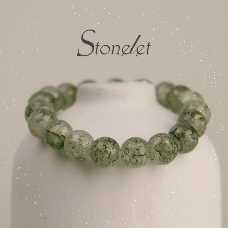 Stonelet Forest Spirit Green Phantom Glass Bracelet Minimalist Oriental Style Delicate Crystal Beads Nature-Inspired Gift for Her-6007