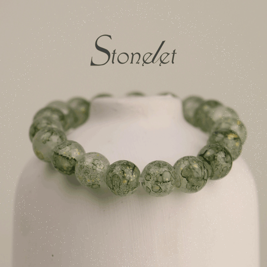 Stonelet Forest Spirit Green Phantom Glass Bracelet Minimalist Oriental Style Delicate Crystal Beads Nature-Inspired Gift for Her-6007