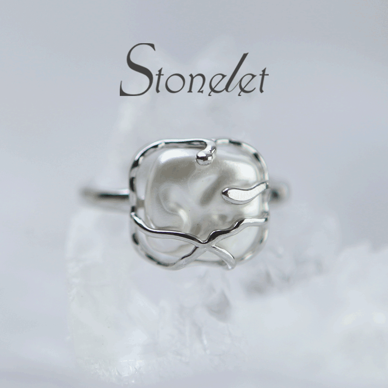 Stonelet Irregular Pearl Metal Ring Adjustable Unique Chic Elegant Minimalist Daily Date Gift Accessory