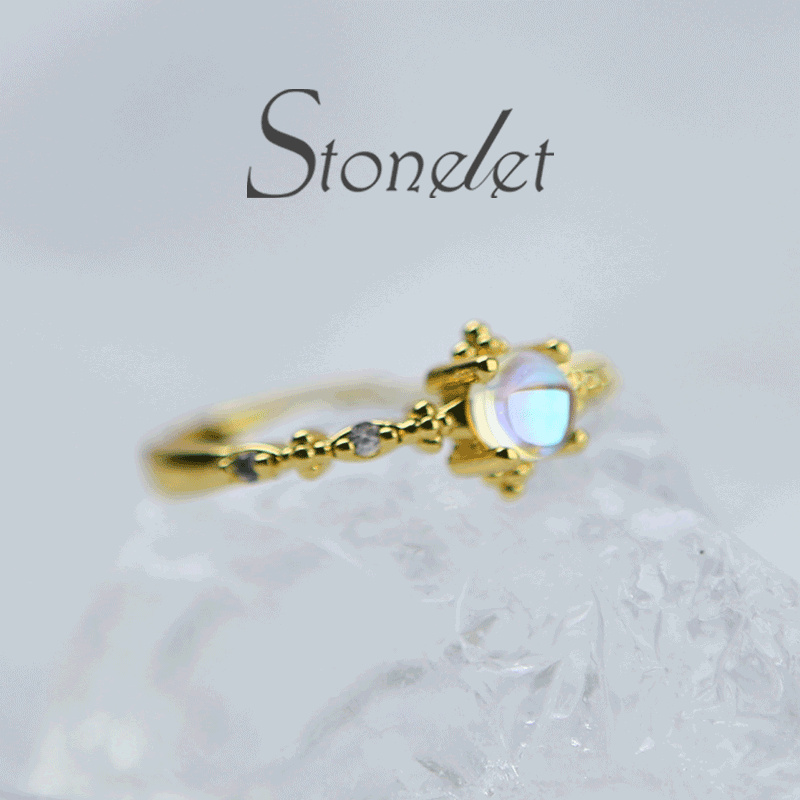 Stonelet Moonstone Ring French Vintage Enchanted Elegant Delicate Mystical Dream Date Daily Gift Accessory
