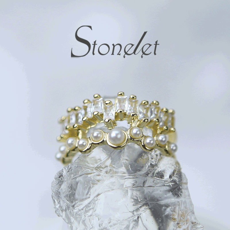 Stonelet Zircon Pearl Double Layer Ring French Gentle Adjustable Elegant Unique Chic 2025 Party Street Date Gift Accessory